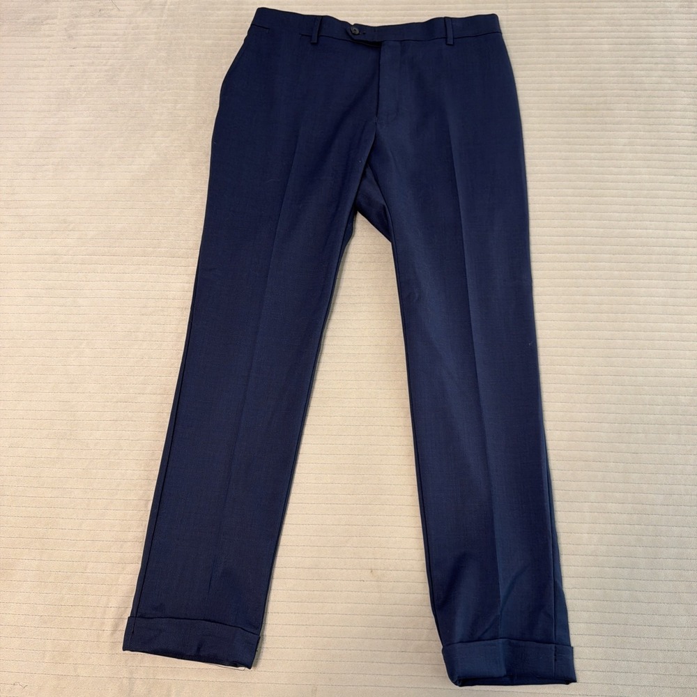 Tre Vero Wool Dress Pants Mens 36R (30x29) Modern Fit Flat Front Blue